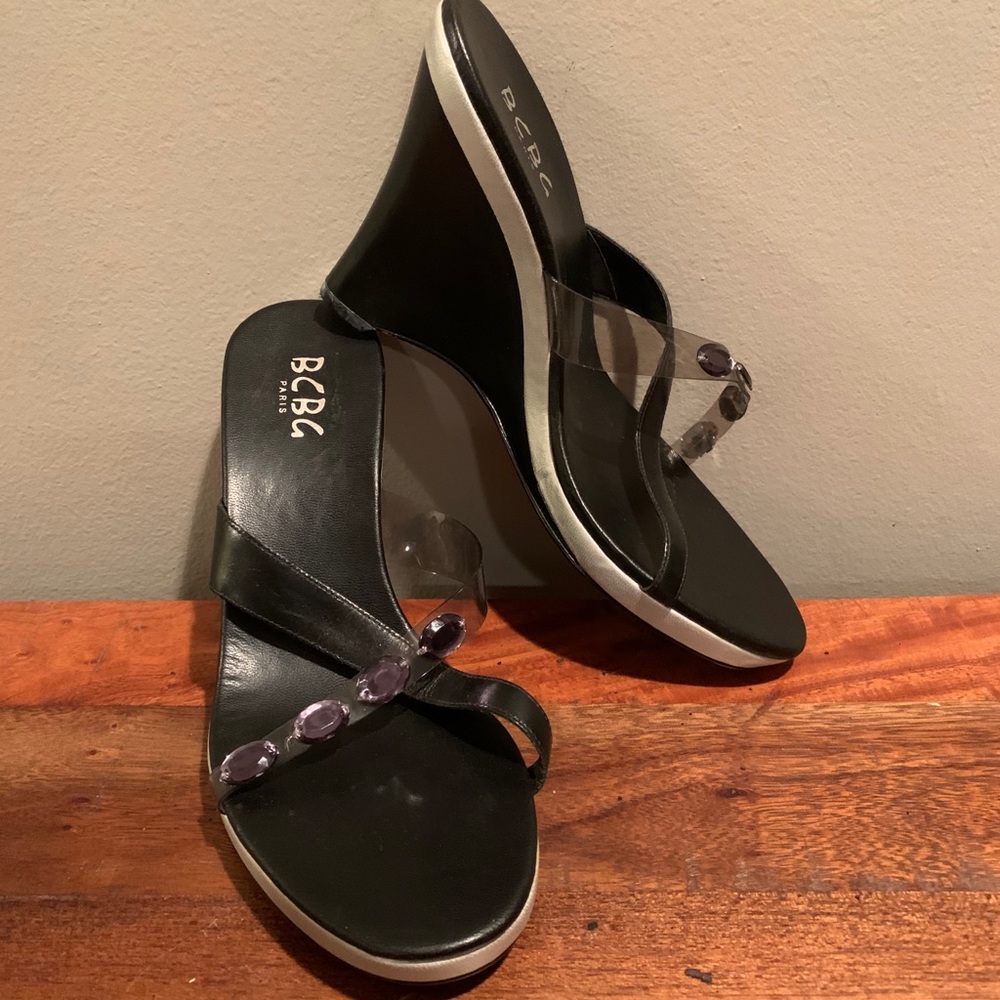 NEW! BCBG Paris Wedge Platform Heels Black Silver